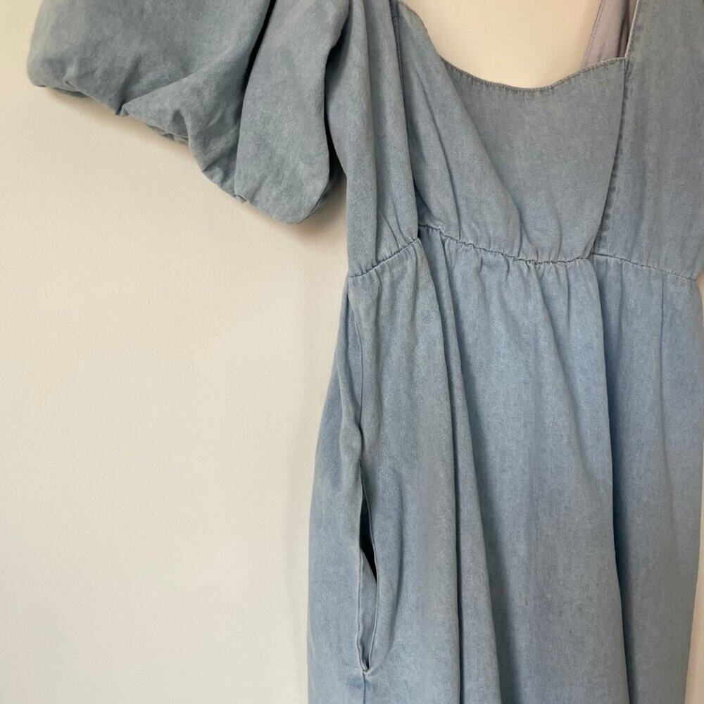Show Me Your MuMu Smitten Sky Blue Puff Sleeve Mini 100% Cotton Sundress $158 - Picture 5 of 9